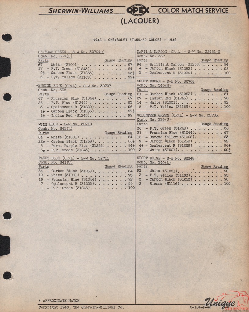 1946 Chev Paint Charts Williams 3